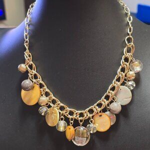 Round Discs Gold Tone Chain Link Necklace